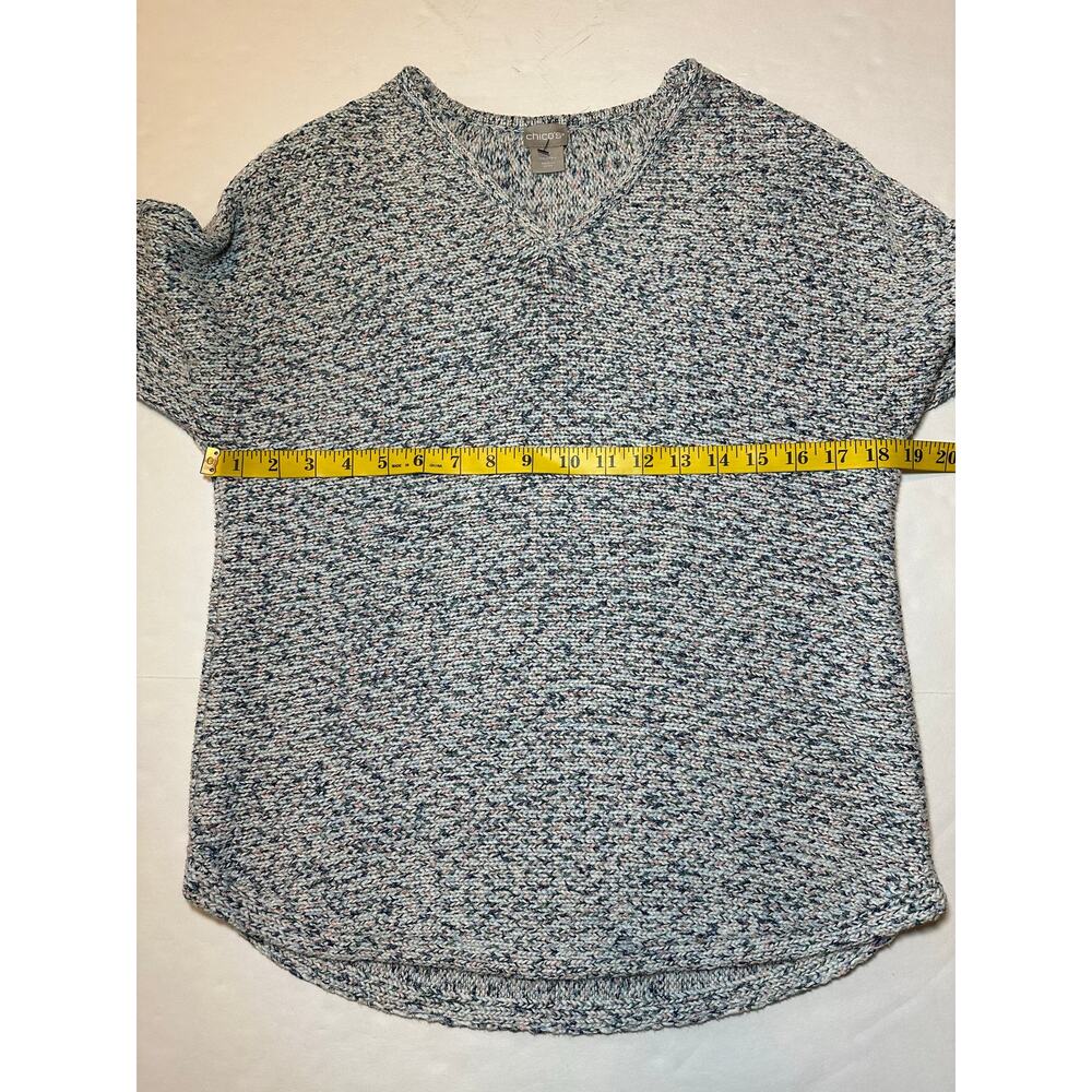 Chico’s V-Neck Pullover Sweater Size 0 US Small White Green Pink Shine Shimmer - Picture 5 of 7
